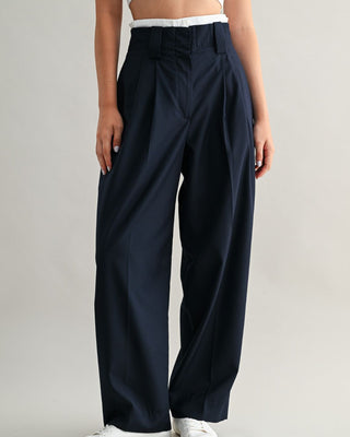 PANTALON LARGO AZUL MARINO Y BLANCO