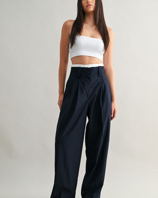 PANTALON LARGO AZUL MARINO Y BLANCO