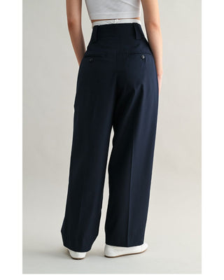 PANTALON LARGO AZUL MARINO Y BLANCO