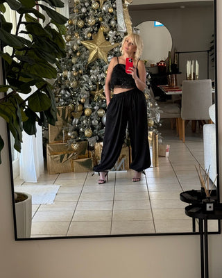 Pantalón Largo  Elegante  Burbuja Negro, Marrón, Marfil y Crema