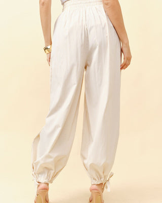 Pantalón  Largo Rallas Crema Y Blanco