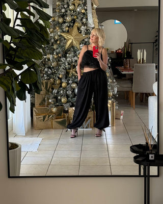 Pantalón Largo  Elegante  Burbuja Negro, Marrón, Marfil y Crema