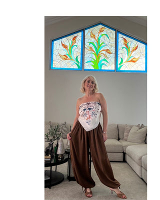 Pantalón Largo  Elegante  Burbuja Negro, Marrón, Marfil y Crema