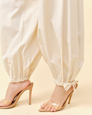 Pantalón  Largo Rallas Crema Y Blanco