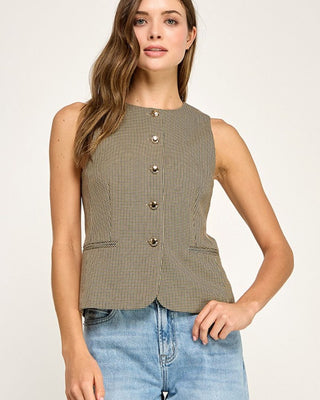 Top Estilo Chaleco Cuadros con Botones Elegantes