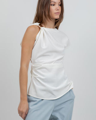 Top Asimétrico Satinado con Detalle Dorado