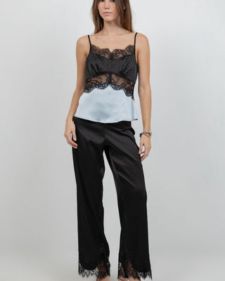 Top Satinado Azul y Negro con Encaje