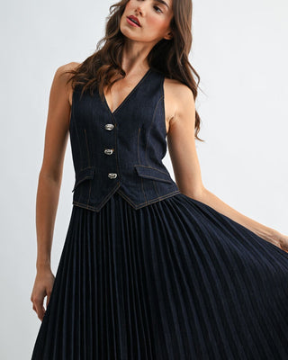 Vestido Denim Plisado  Elegancia Atemporal
