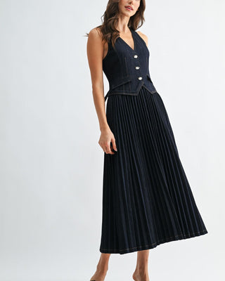 Vestido Denim Plisado  Elegancia Atemporal