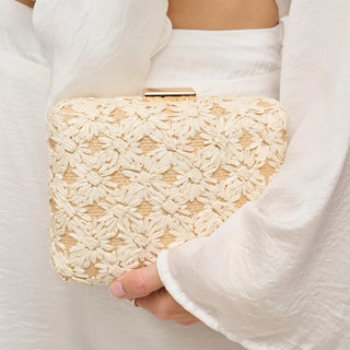 Cartera Clutch en Pajilla Marfil y Crema Pequeña